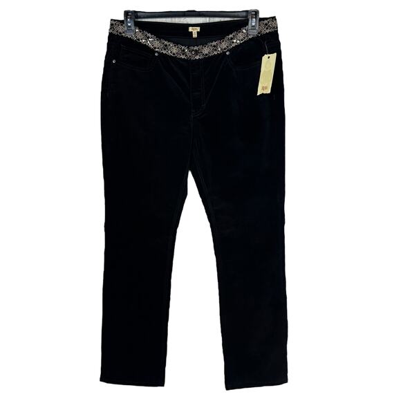 Reba SZ 12 Straight Leg Velour Pants Stretch Zip-Fly Pockets Embroidered Sequins - Picture 1 of 9